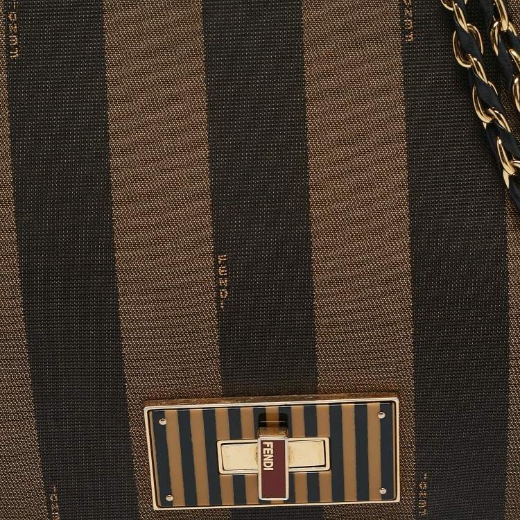 Pre Owned Fendi Tobacco Pequin Stripe Canvas Large Claudia Shoulder Bag