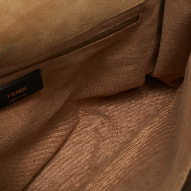 Pre Owned Fendi Tobacco Pequin Stripe Canvas Large Claudia Shoulder Bag