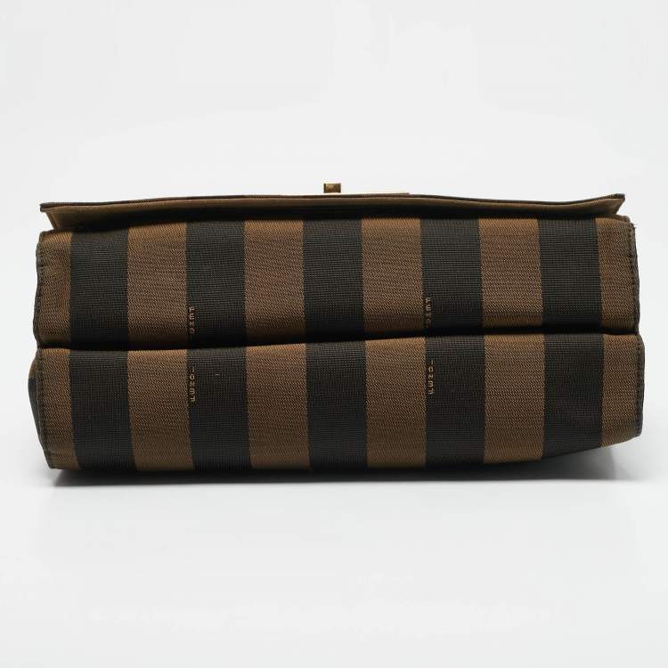 Pre Owned Fendi Tobacco Pequin Stripe Canvas Large Claudia Shoulder Bag