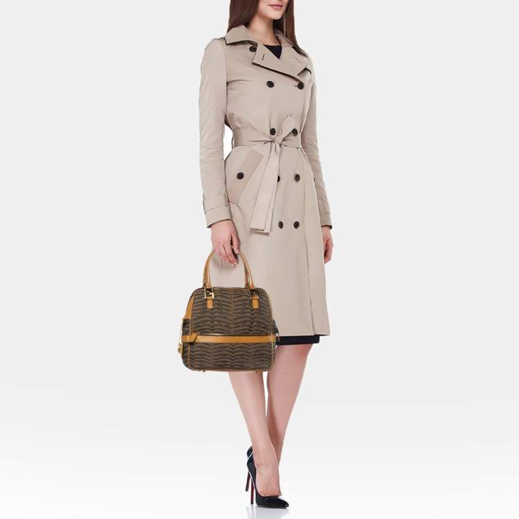 Pre Owned Fendi Tan/Dark Brown Canvas and Leather Vintage Zip Satchel