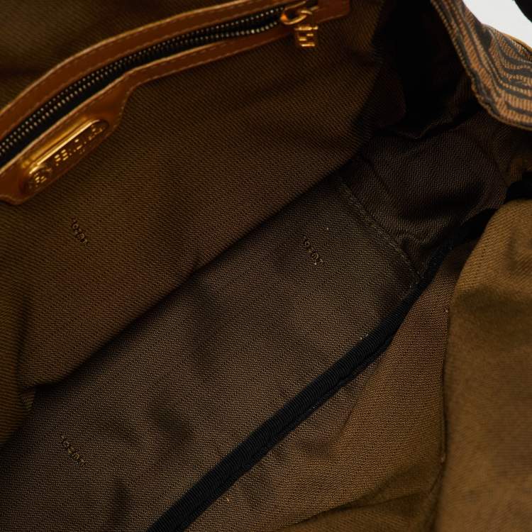 Pre Owned Fendi Tan/Dark Brown Canvas and Leather Vintage Zip Satchel