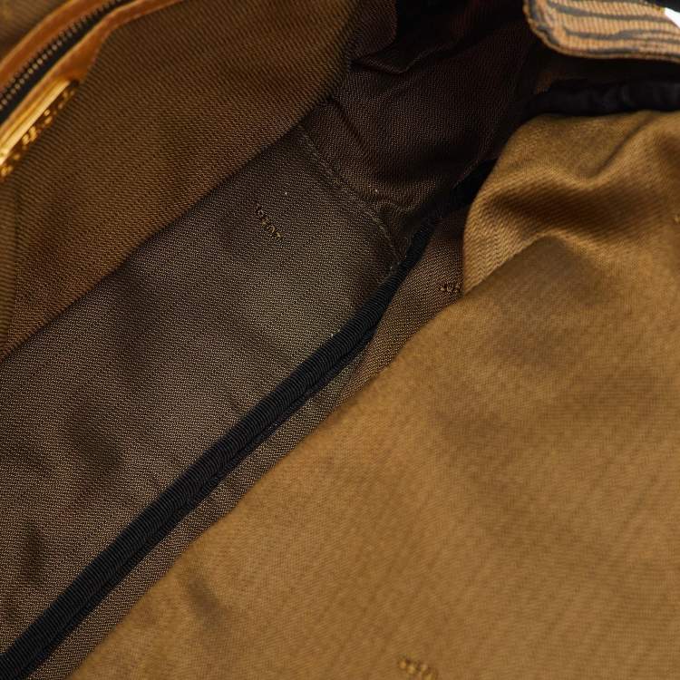 Pre Owned Fendi Tan/Dark Brown Canvas and Leather Vintage Zip Satchel