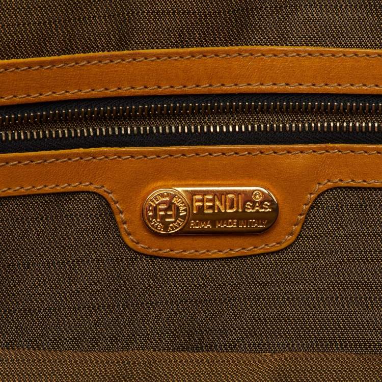 Pre Owned Fendi Tan/Dark Brown Canvas and Leather Vintage Zip Satchel