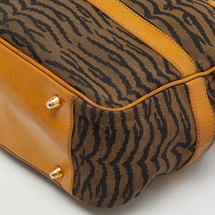 Pre Owned Fendi Tan/Dark Brown Canvas and Leather Vintage Zip Satchel