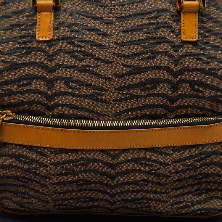 Pre Owned Fendi Tan/Dark Brown Canvas and Leather Vintage Zip Satchel