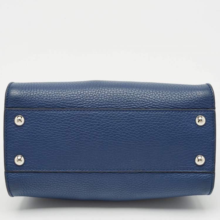 Pre Owned Fendi Navy Blue Selleria Leather Mini Peekaboo Top Handle Bag