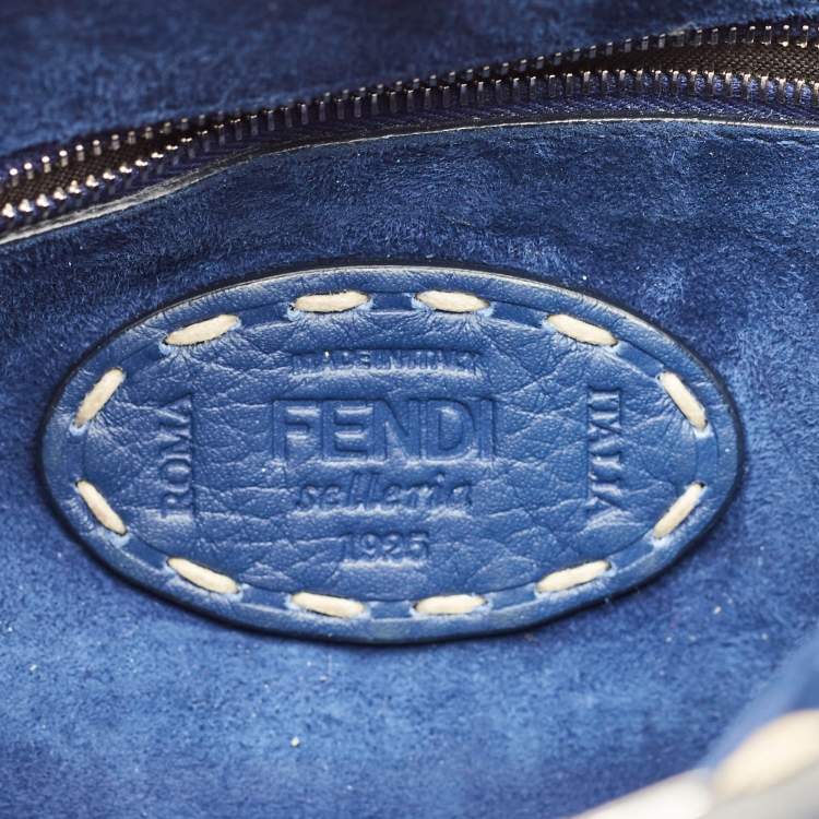 Pre Owned Fendi Navy Blue Selleria Leather Mini Peekaboo Top Handle Bag