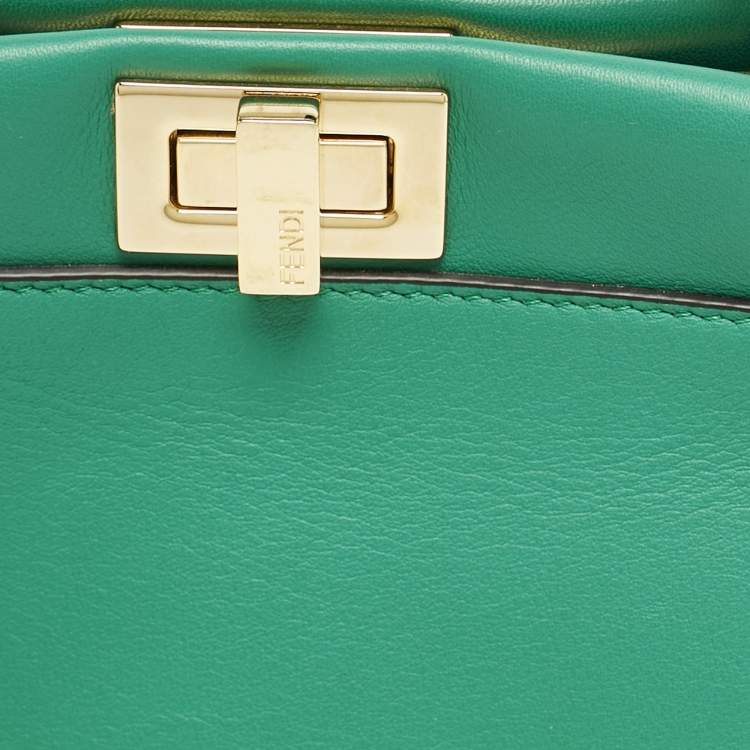 Pre Owned Fendi Green Leather Mini Peekaboo Top Handle Bag