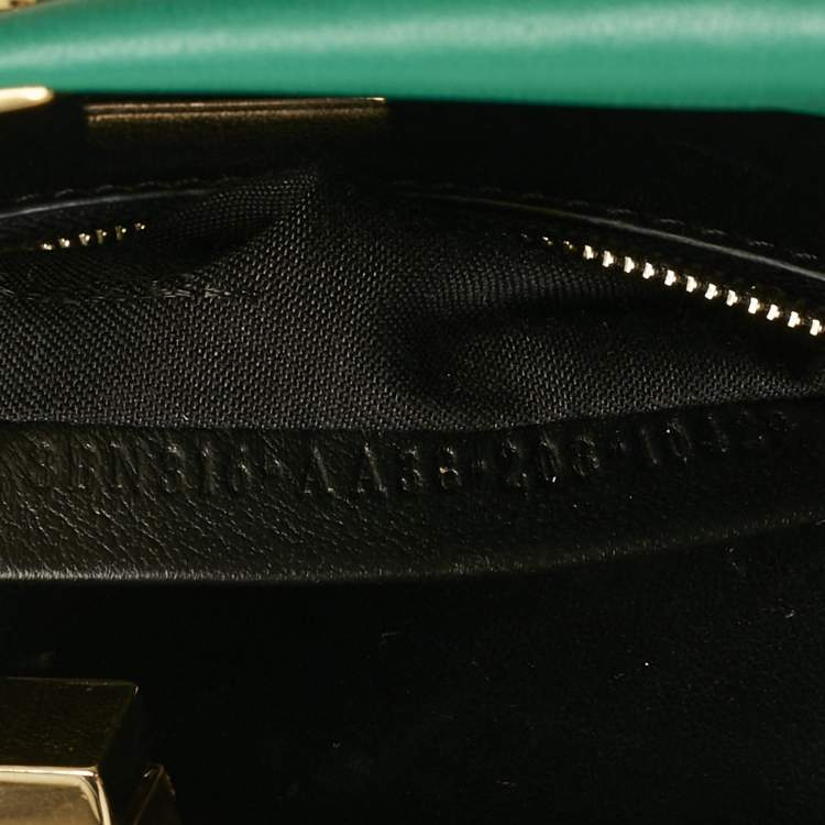Pre Owned Fendi Green Leather Mini Peekaboo Top Handle Bag