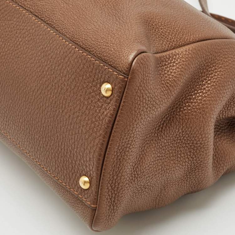 Pre Owned Fendi Bronze Selleria Leather Large Peekaboo Top Handle Bag