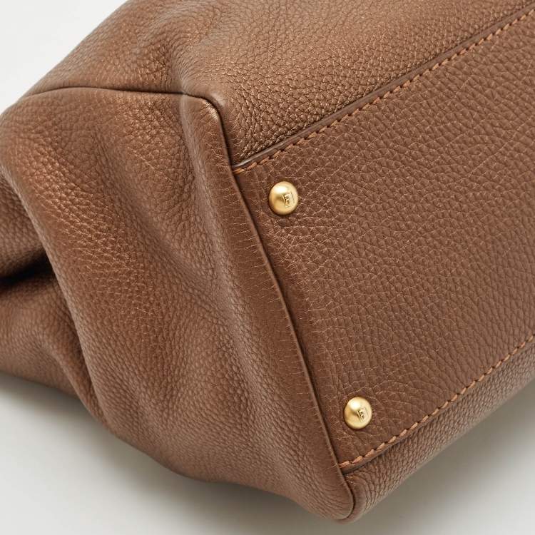 Pre Owned Fendi Bronze Selleria Leather Large Peekaboo Top Handle Bag