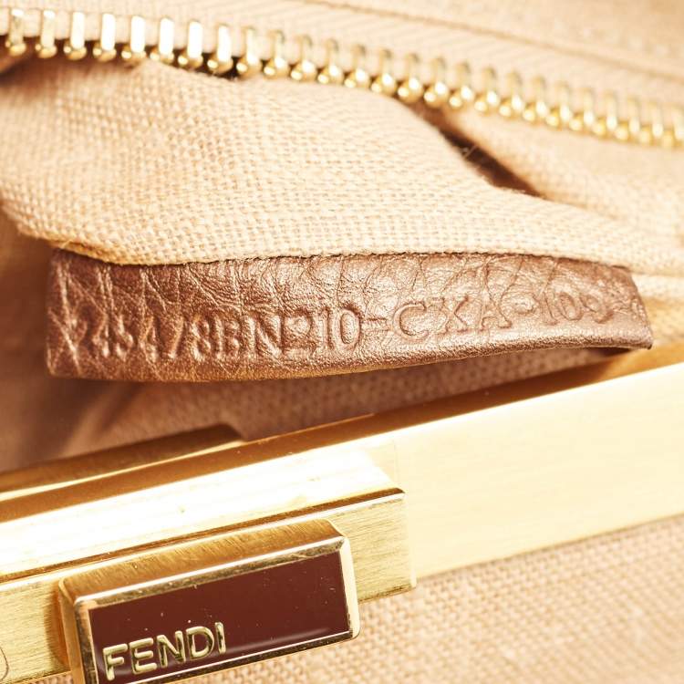Pre Owned Fendi Bronze Selleria Leather Large Peekaboo Top Handle Bag