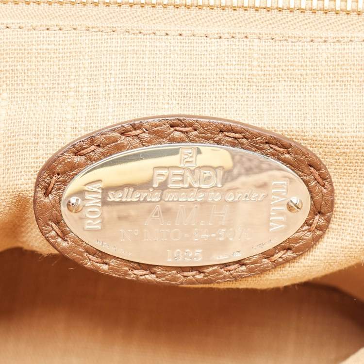 Pre Owned Fendi Bronze Selleria Leather Large Peekaboo Top Handle Bag
