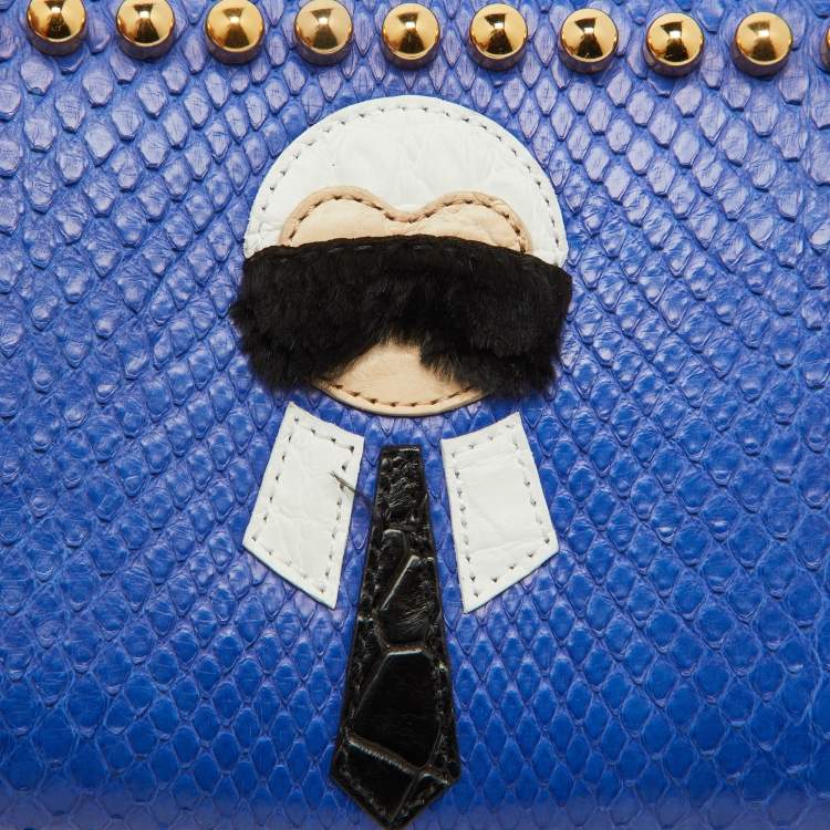 Pre Owned Fendi Navy Blue Snakeskin Karlito Zip Around Wallet