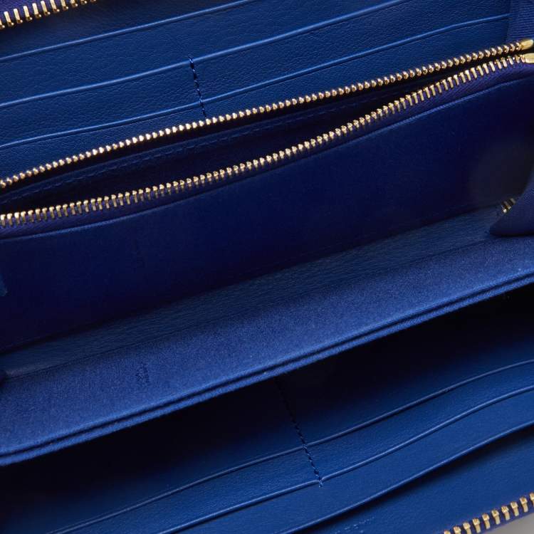 Pre Owned Fendi Navy Blue Snakeskin Karlito Zip Around Wallet