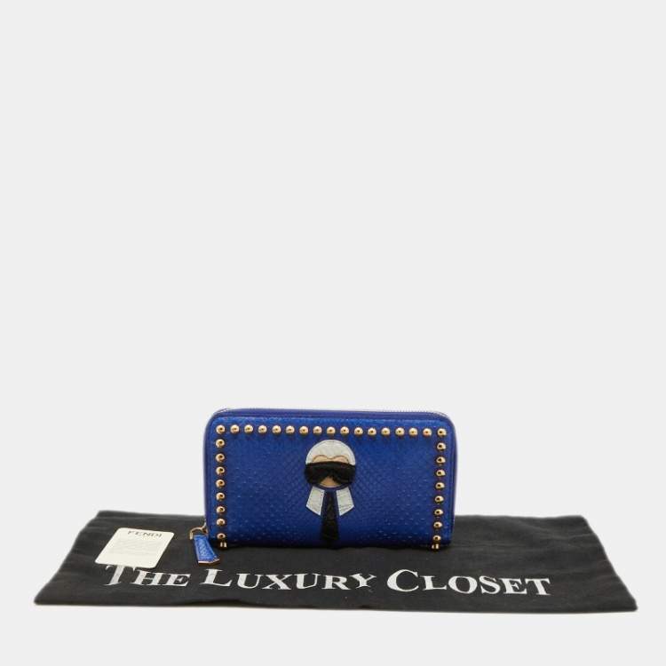 Pre Owned Fendi Navy Blue Snakeskin Karlito Zip Around Wallet