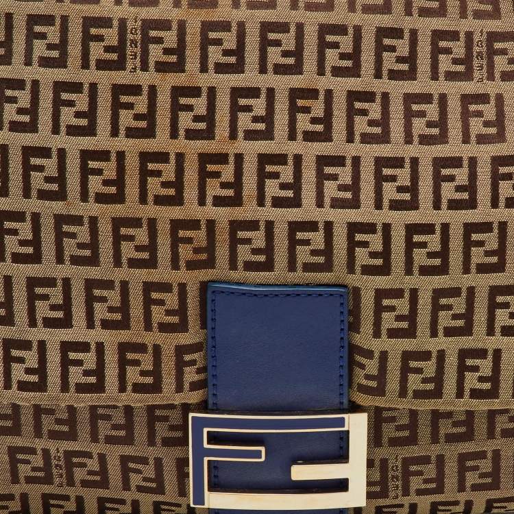 Pre Owned Fendi Brown/Blue Zucchino Canvas and Leather Mama Forever Shoulder Bag