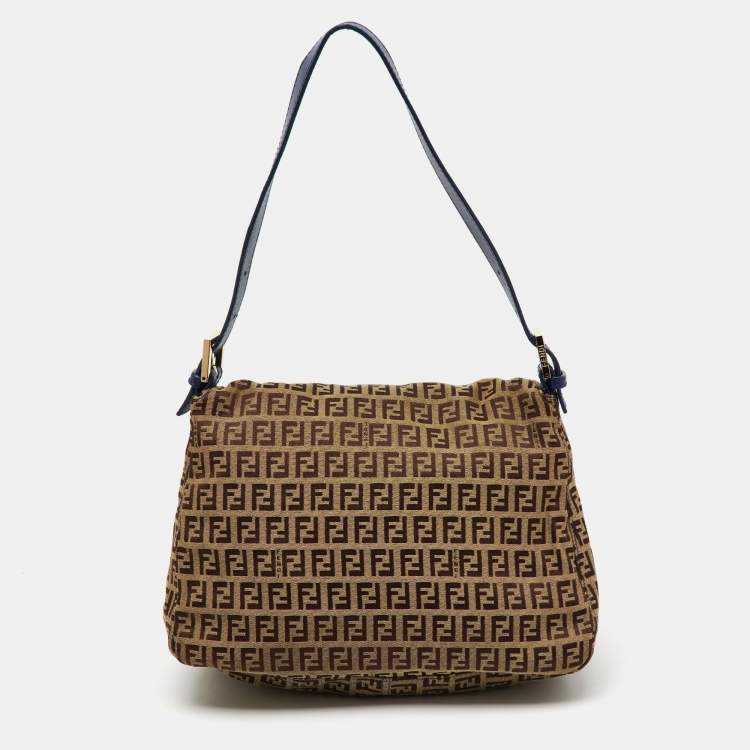 Pre Owned Fendi Brown/Blue Zucchino Canvas and Leather Mama Forever Shoulder Bag