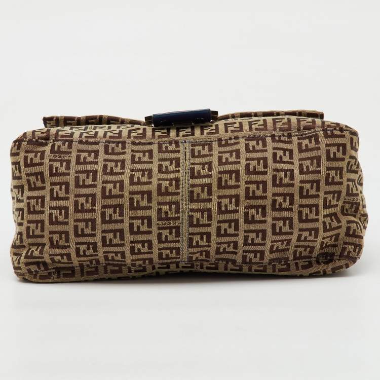 Pre Owned Fendi Brown/Blue Zucchino Canvas and Leather Mama Forever Shoulder Bag