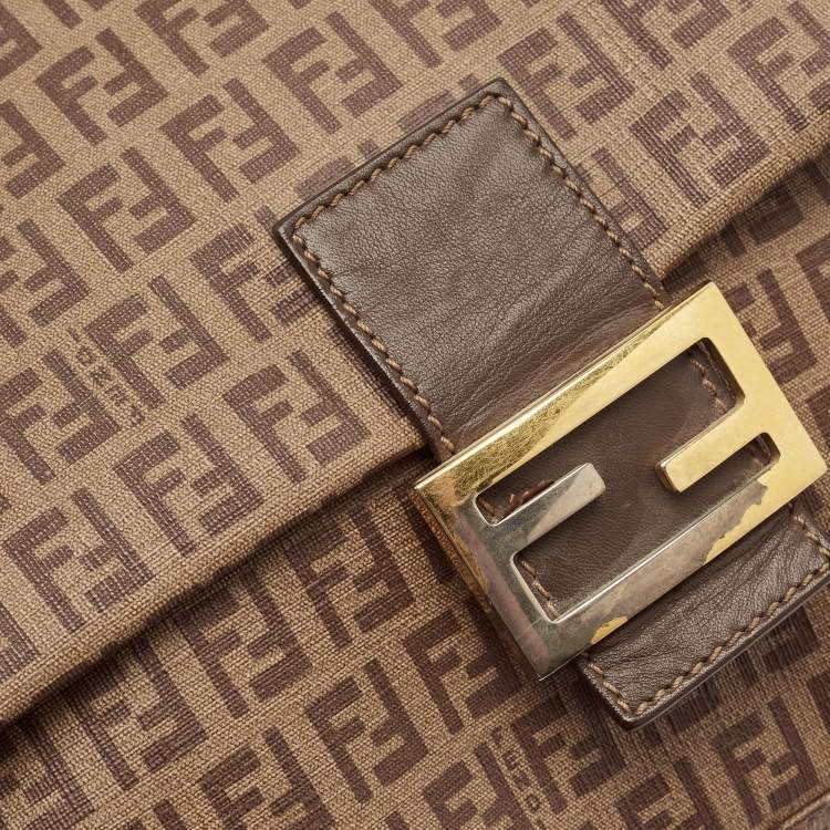 Pre Owned Fendi Brown Zucchino Coated Canvas Mama Forever Shoulder Bag