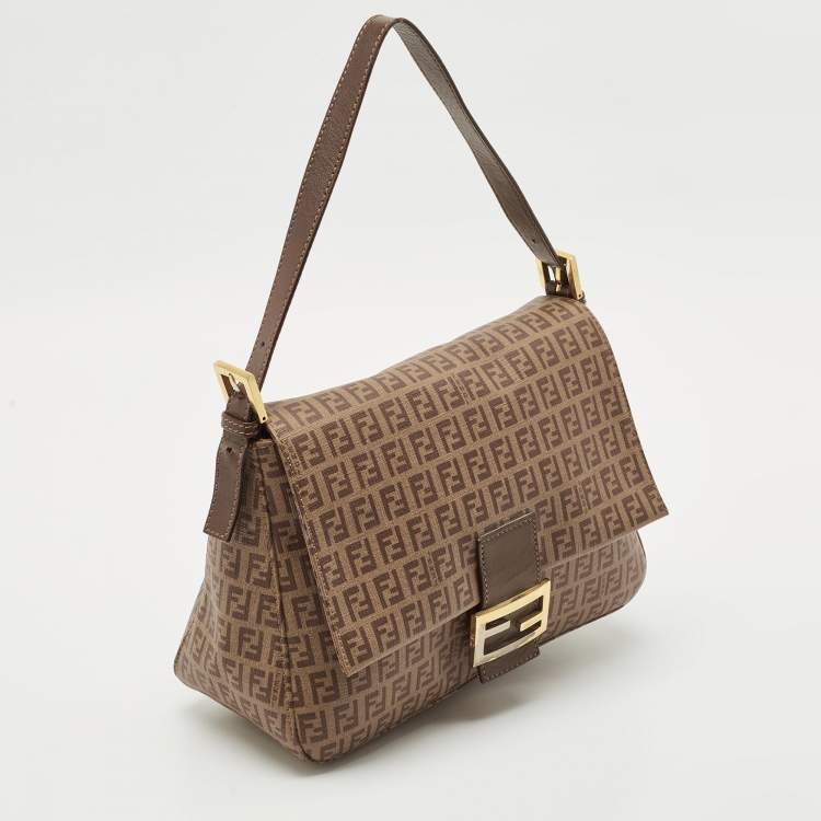 Pre Owned Fendi Brown Zucchino Coated Canvas Mama Forever Shoulder Bag