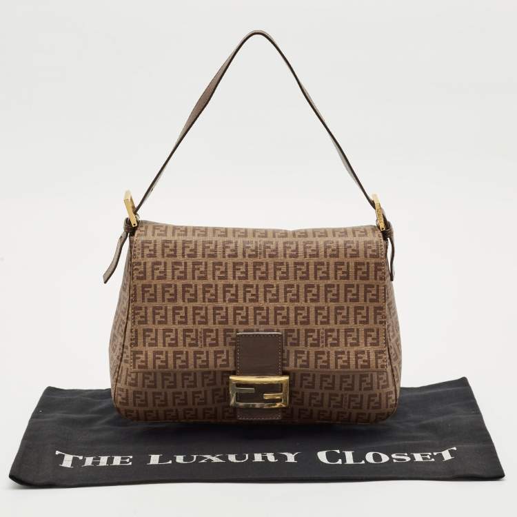 Pre Owned Fendi Brown Zucchino Coated Canvas Mama Forever Shoulder Bag