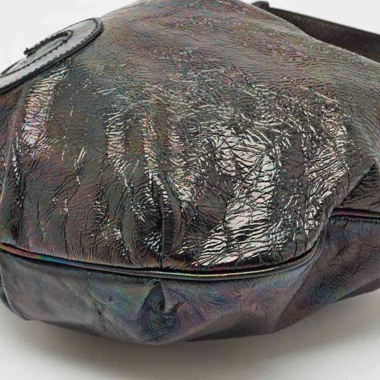 Pre Owned Fendi Black Iridescent Leather Biga Hobo