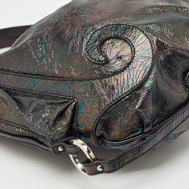 Pre Owned Fendi Black Iridescent Leather Biga Hobo
