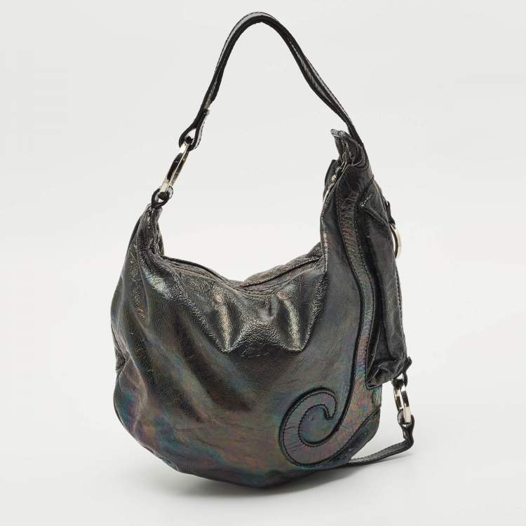 Pre Owned Fendi Black Iridescent Leather Biga Hobo