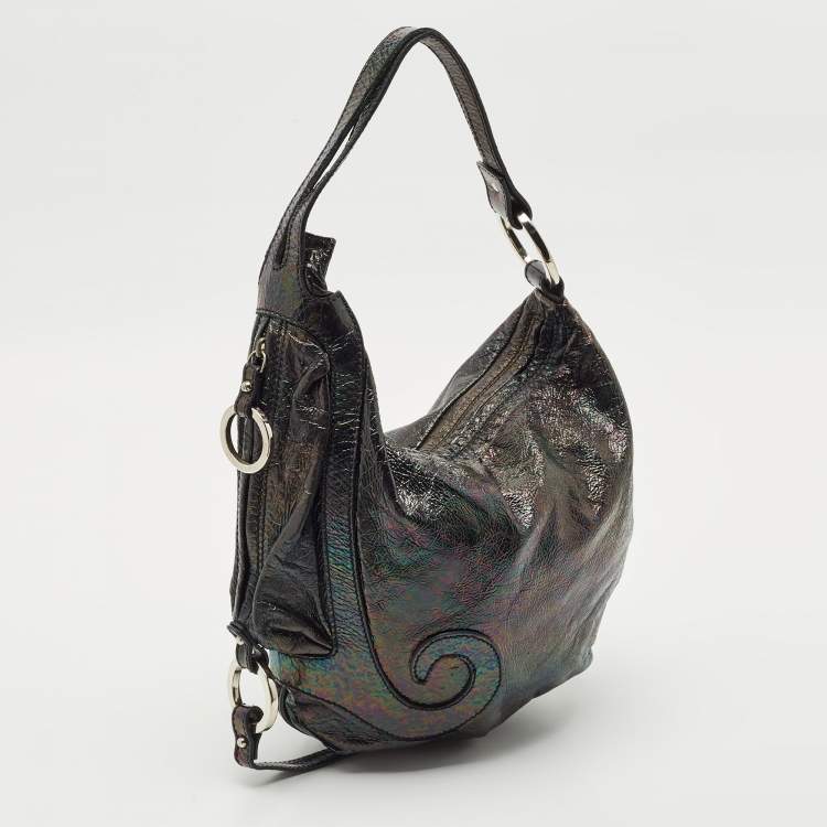 Pre Owned Fendi Black Iridescent Leather Biga Hobo