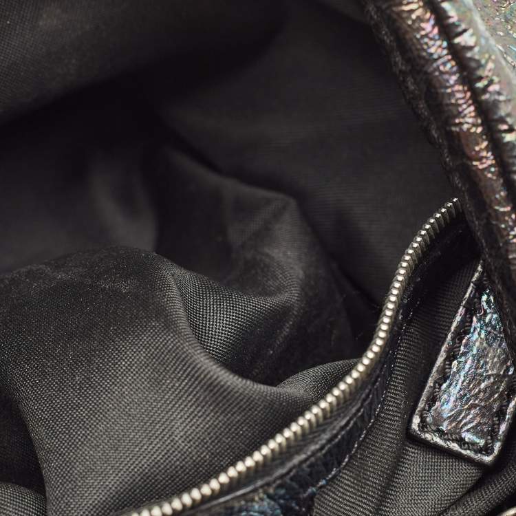Pre Owned Fendi Black Iridescent Leather Biga Hobo