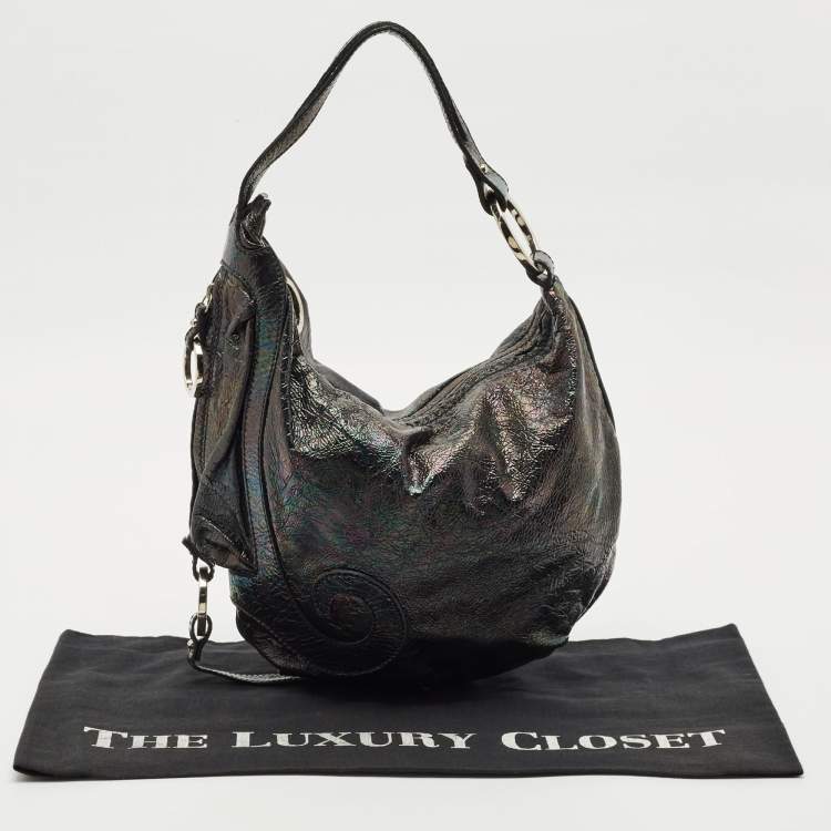 Pre Owned Fendi Black Iridescent Leather Biga Hobo