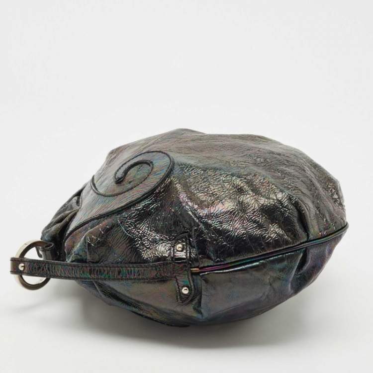 Pre Owned Fendi Black Iridescent Leather Biga Hobo