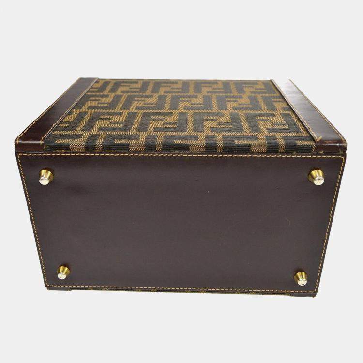 Pre Owned Fendi Brown Zucca Canvas Leather Vanity Bag