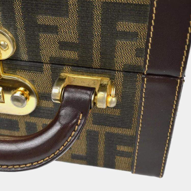 Pre Owned Fendi Brown Zucca Canvas Leather Vanity Bag