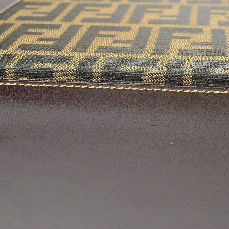 Pre Owned Fendi Brown Zucca Canvas Leather Vanity Bag