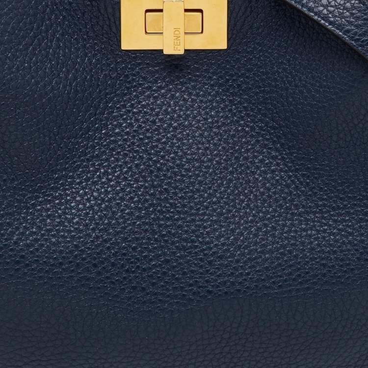Pre Owned Fendi Navy Blue Leather Peekaboo Iconic Essentially Top Handle Bag