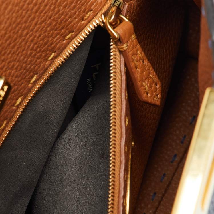 Pre Owned Fendi Navy Blue Leather Peekaboo Iconic Essentially Top Handle Bag