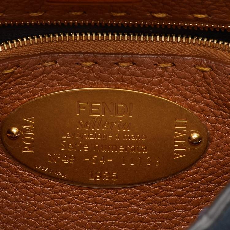 Pre Owned Fendi Navy Blue Leather Peekaboo Iconic Essentially Top Handle Bag