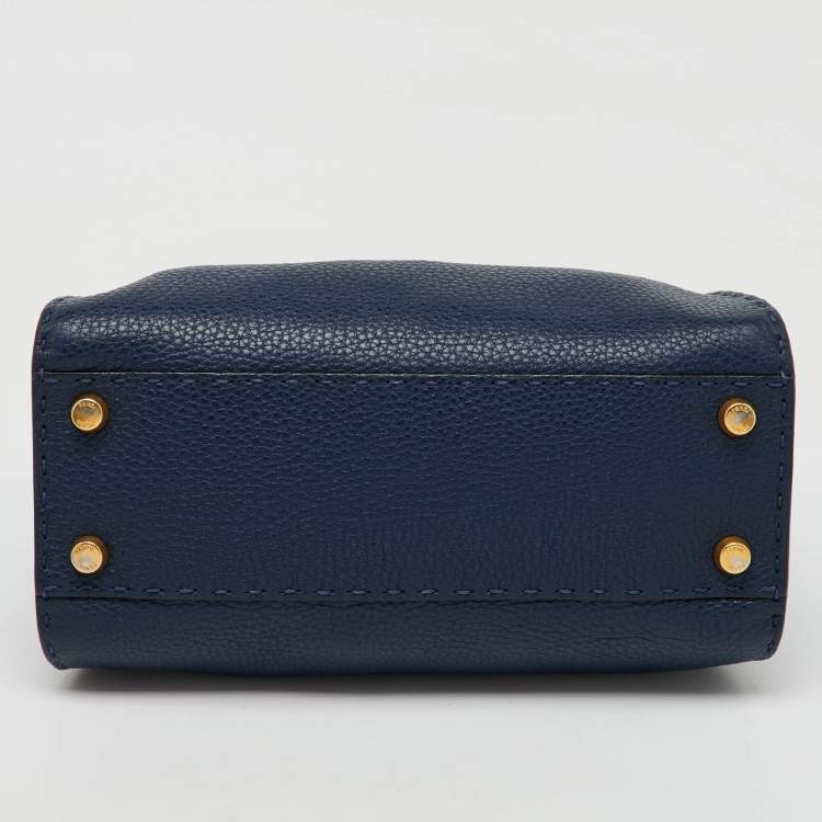 Pre Owned Fendi Navy Blue Leather Peekaboo Iconic Essentially Top Handle Bag
