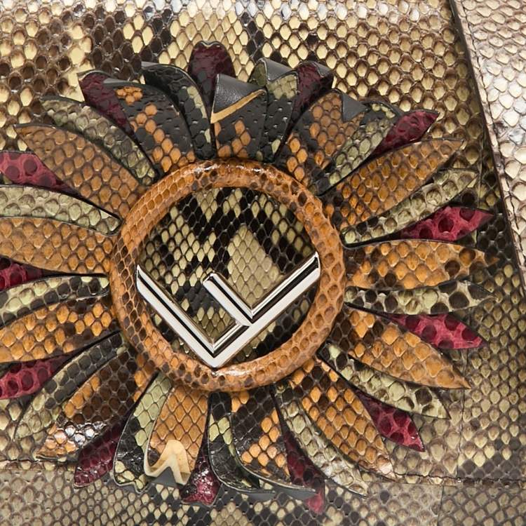 Pre Owned Fendi Beige Python Kan I F Logo Shoulder Bag