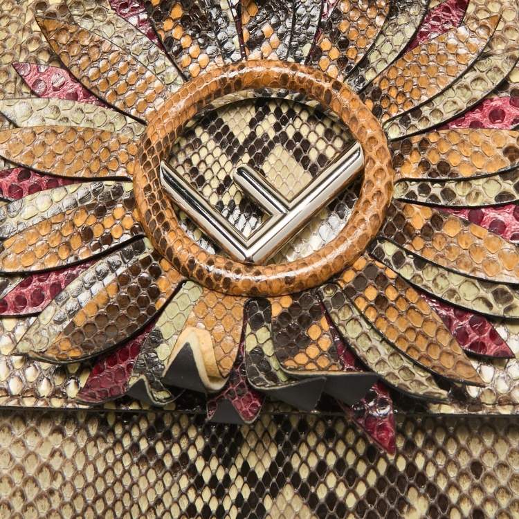 Pre Owned Fendi Beige Python Kan I F Logo Shoulder Bag