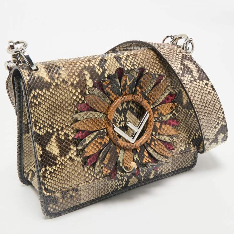 Pre Owned Fendi Beige Python Kan I F Logo Shoulder Bag
