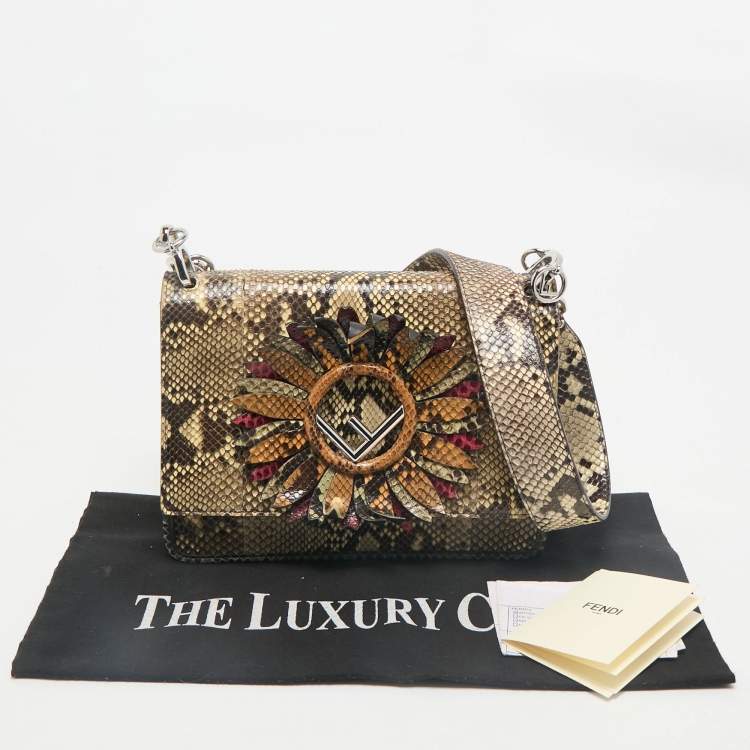 Pre Owned Fendi Beige Python Kan I F Logo Shoulder Bag