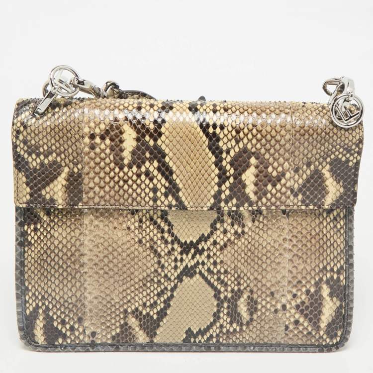 Pre Owned Fendi Beige Python Kan I F Logo Shoulder Bag