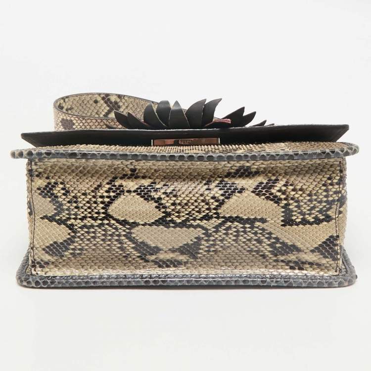 Pre Owned Fendi Beige Python Kan I F Logo Shoulder Bag