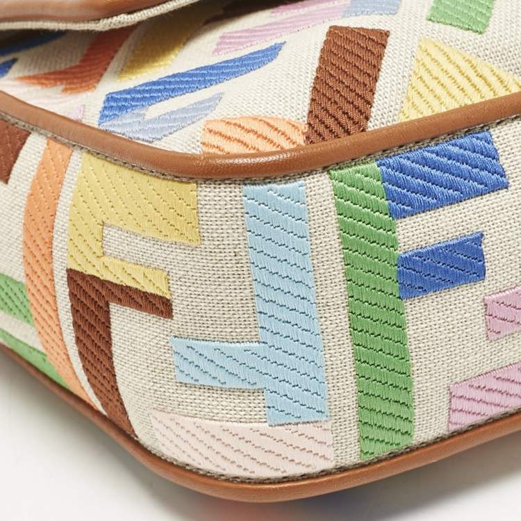 Pre Owned Fendi Multicolor FF Embroidery Canvas Medium Baguette Bag