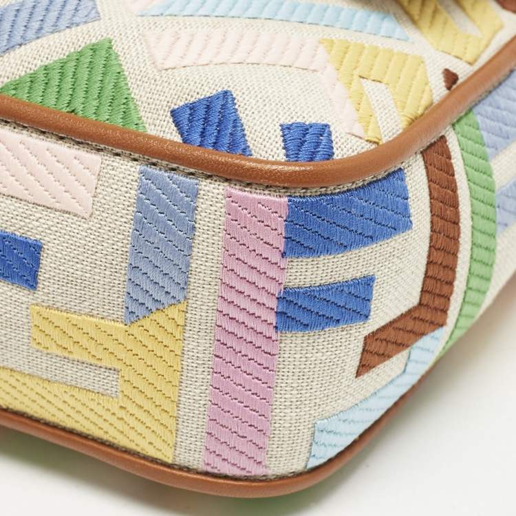 Pre Owned Fendi Multicolor FF Embroidery Canvas Medium Baguette Bag
