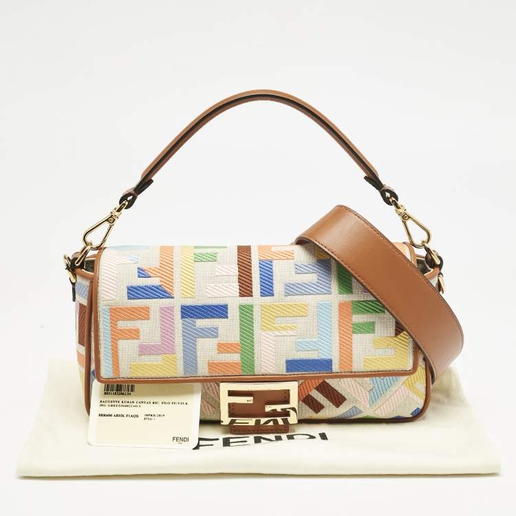 Pre Owned Fendi Multicolor FF Embroidery Canvas Medium Baguette Bag