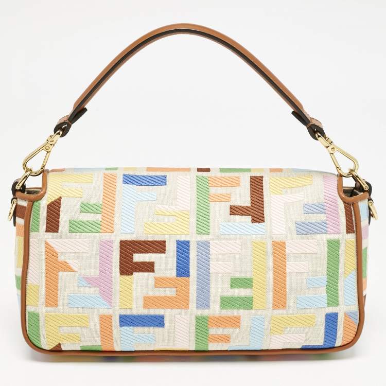 Pre Owned Fendi Multicolor FF Embroidery Canvas Medium Baguette Bag
